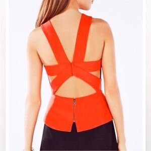 BCBGMaxAzria Vibrant Red Cutout Peplum Top
